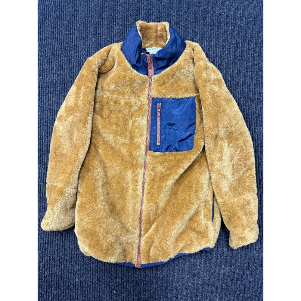 Tommy Bahama Boys L 10/12 Tan Sherpa Fleece Jacket Navy Full Zip Kids Youth